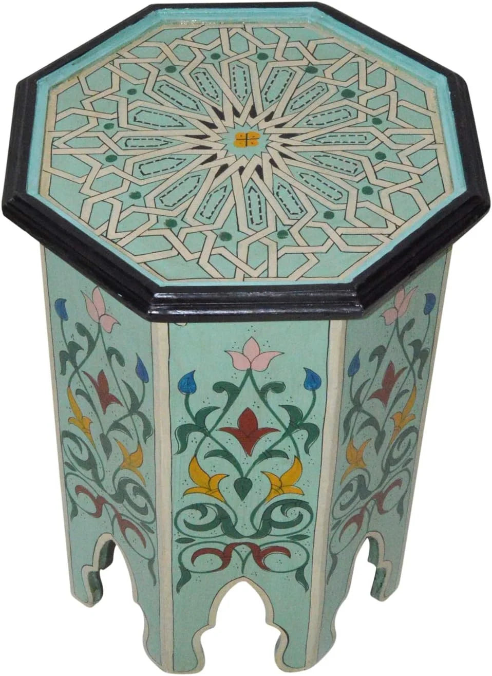 Runfaybiu moroccan handmade wood table side delicate  painted exquisite aqua