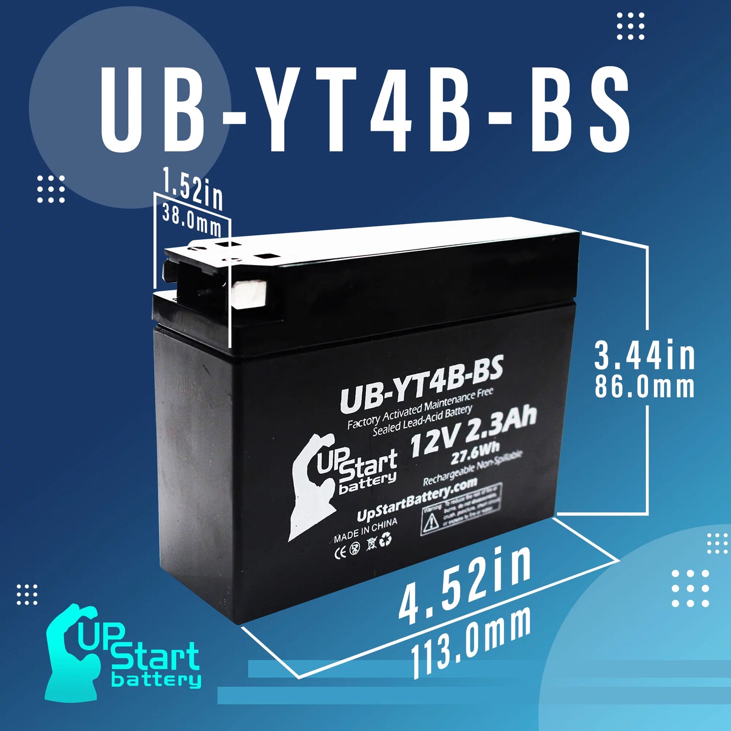 5-pack upstart battery replacement for 2012 yamaha sr400 (fi) 400cc factory activated, maintenance free, motorcycle battery - 12v, 2.3ah, ub-yt4b-bs