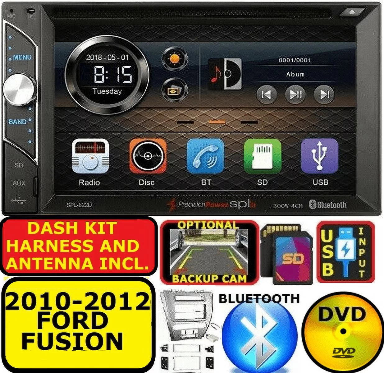 2010-12 ford fusion touchscreen am/fm cd/dvd bluetooth usb car radio stereo pkg