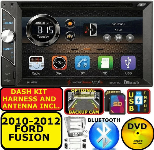 2010-12 ford fusion touchscreen am/fm cd/dvd bluetooth usb car radio stereo pkg