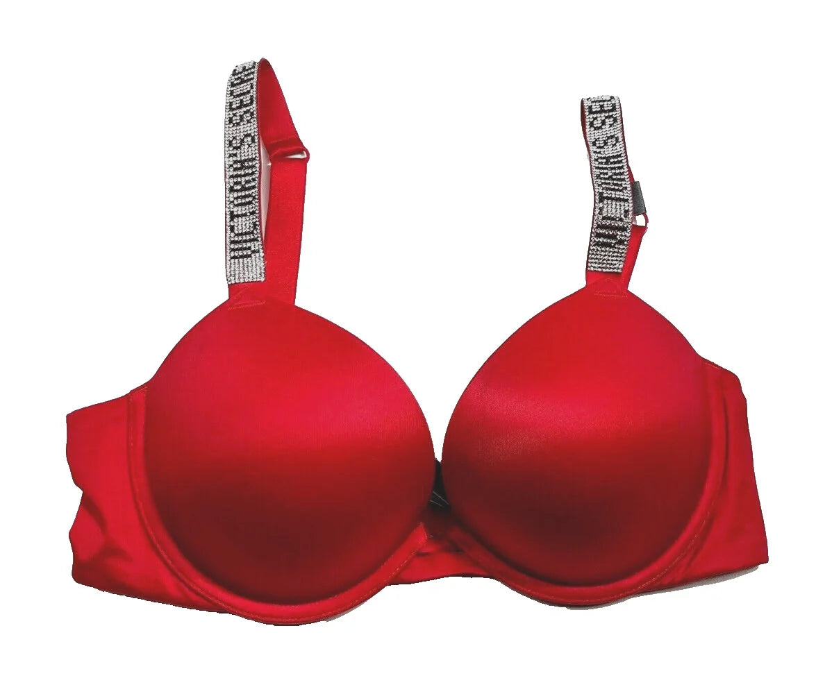 Victoria’s secret very sexy shine strap push-up bra lipstick red cup size 38b nwt