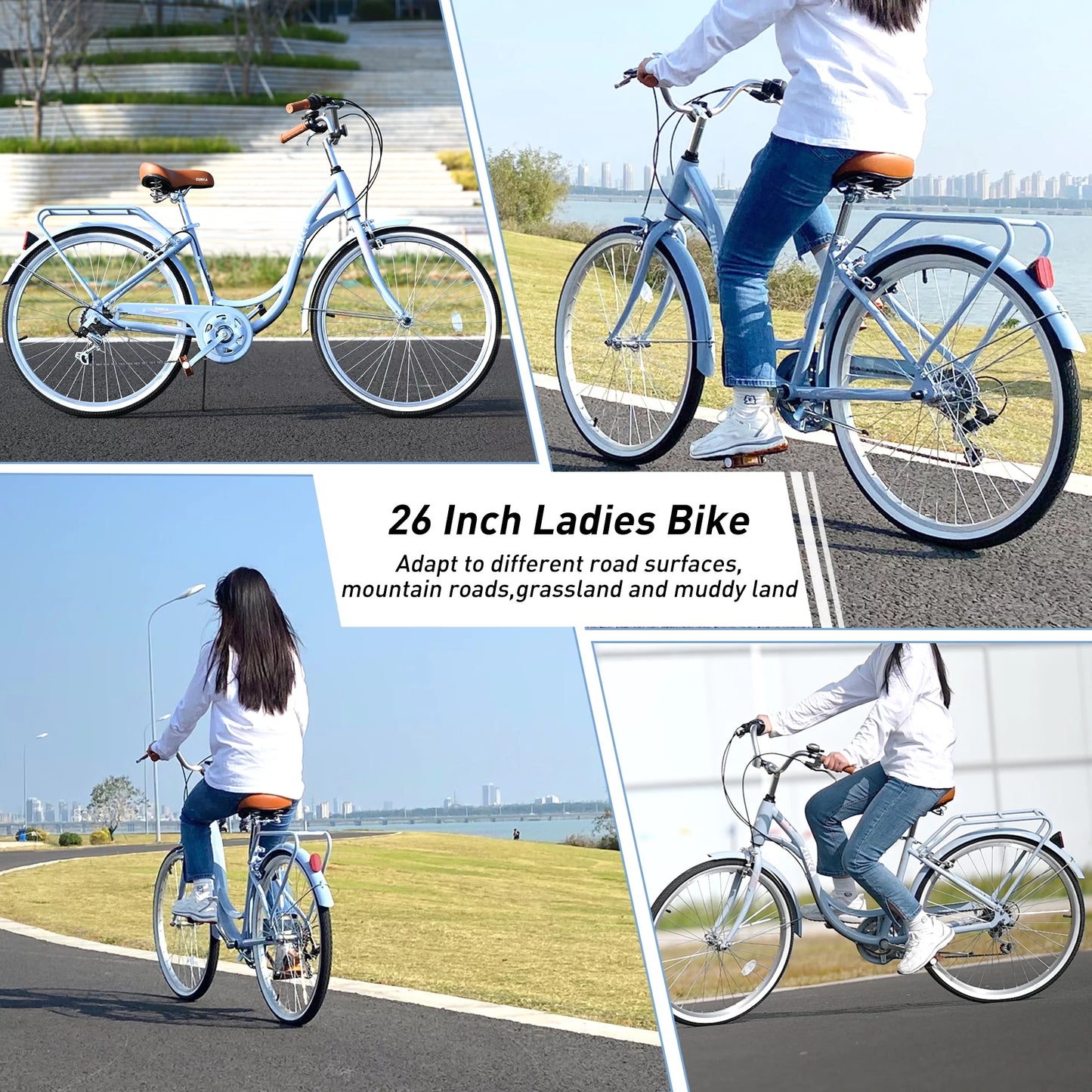 26" 7-speed adult bike for women, blue