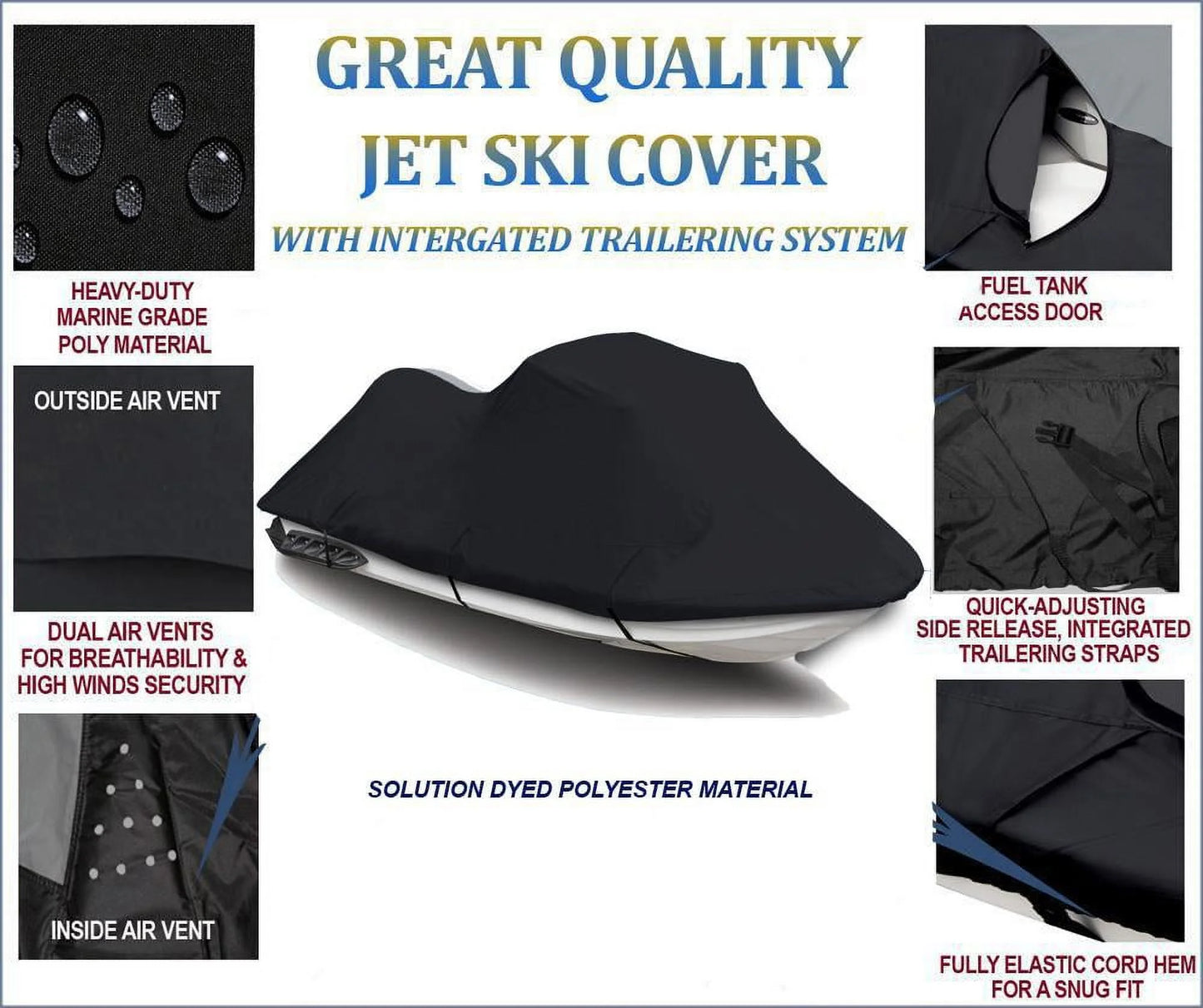 Black 600 denier jetski cover designed to fit yamaha wave runner iii 650 1990 1991 1992 1993 1994 1995 1996 1997 /700 1997 jet ski pwc cover 2 seater