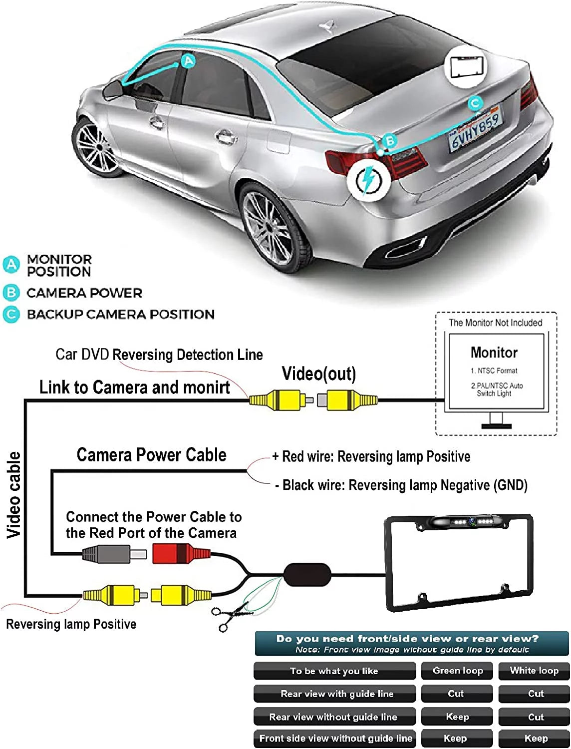 Backup camera rearview license plate frame for jvc kwv230bt kw-v230bt black