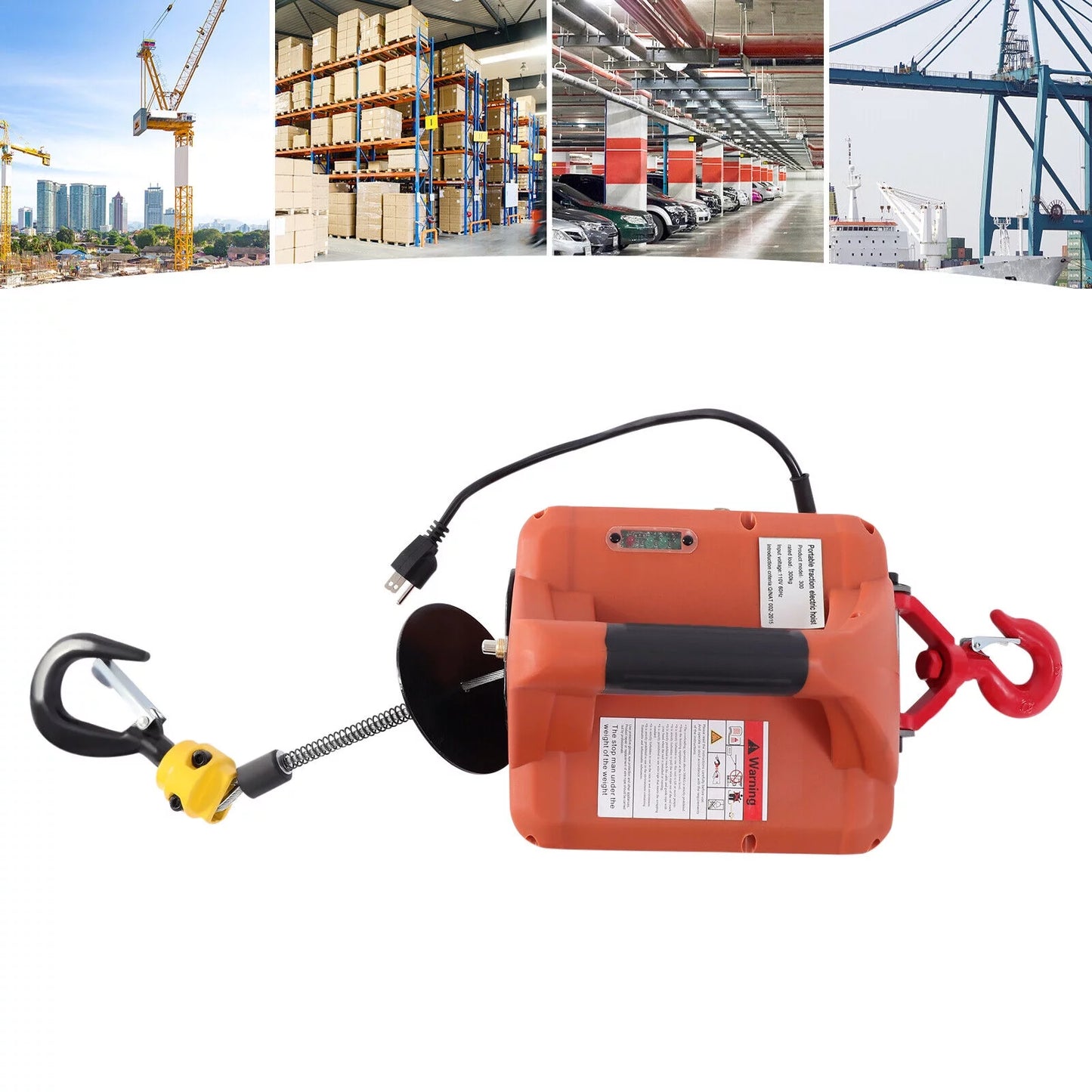 Zhdnbhnos 110v 3-in-1 electric hoist winch heavy duty portable crane lift w/ wireless remote control 200kg/440lbs 62ft