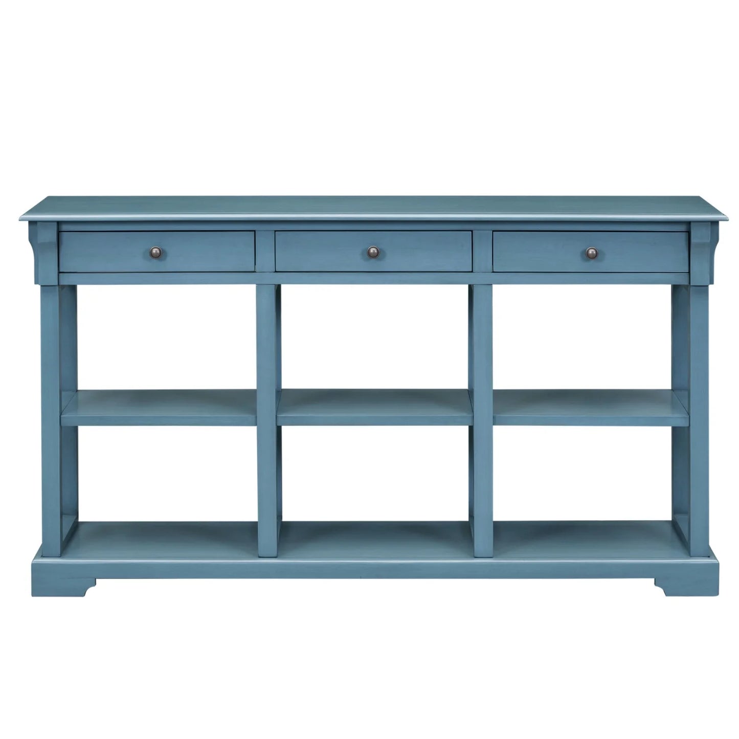 Trexm retro console table/sideboard with ample storage  open shelves and drawers for living room (navy  old sku  wf298765aam)