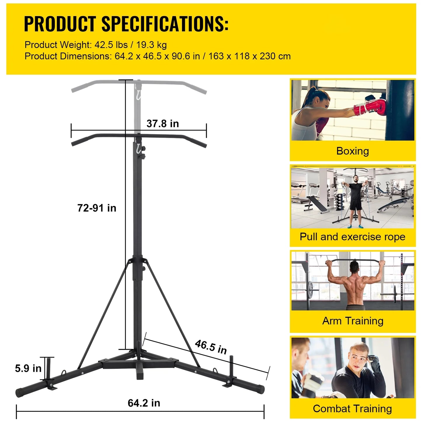 Bentism free standing foldable boxing bag & chin pull up bar stand punching bracket