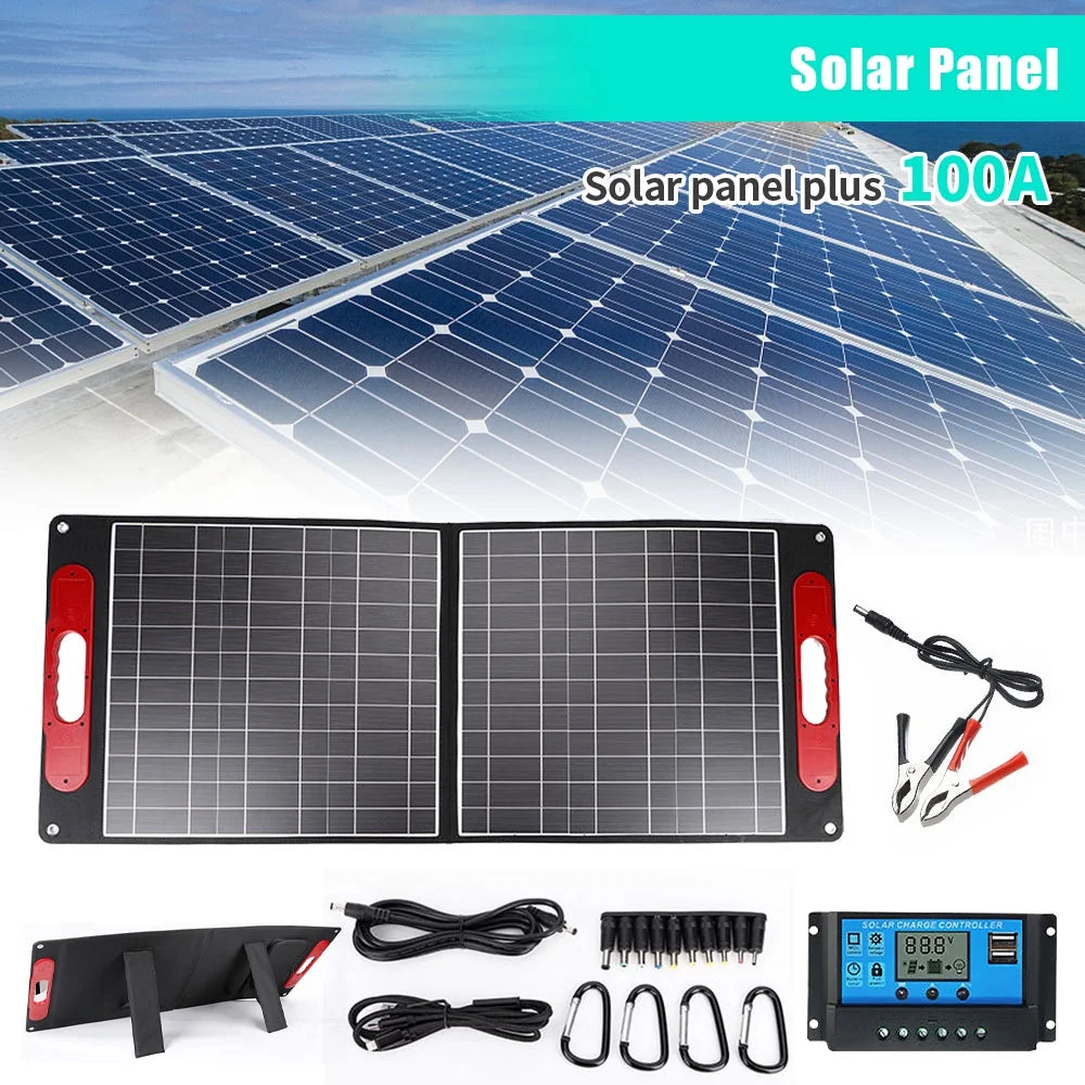 200 watts folding solar panel kit, solar generator charger with digital adapter for caravan boat/car/rv/automobile battery