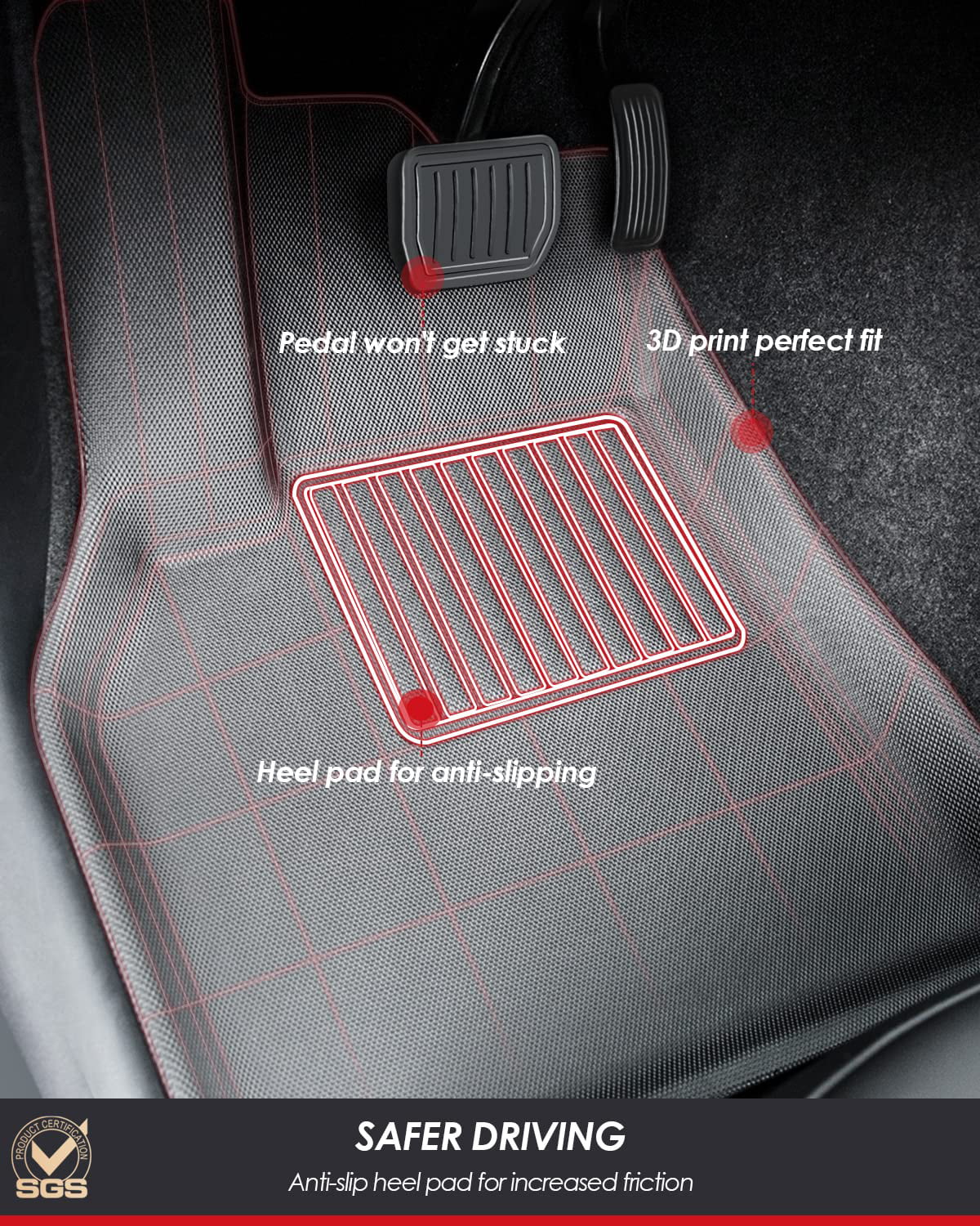 4pcs tesla model y floor mats custom fit for model y 2023-2021, all weather tpe 3d heavy duty floor mats, rear trunk mat floor liners car interior accessories mats