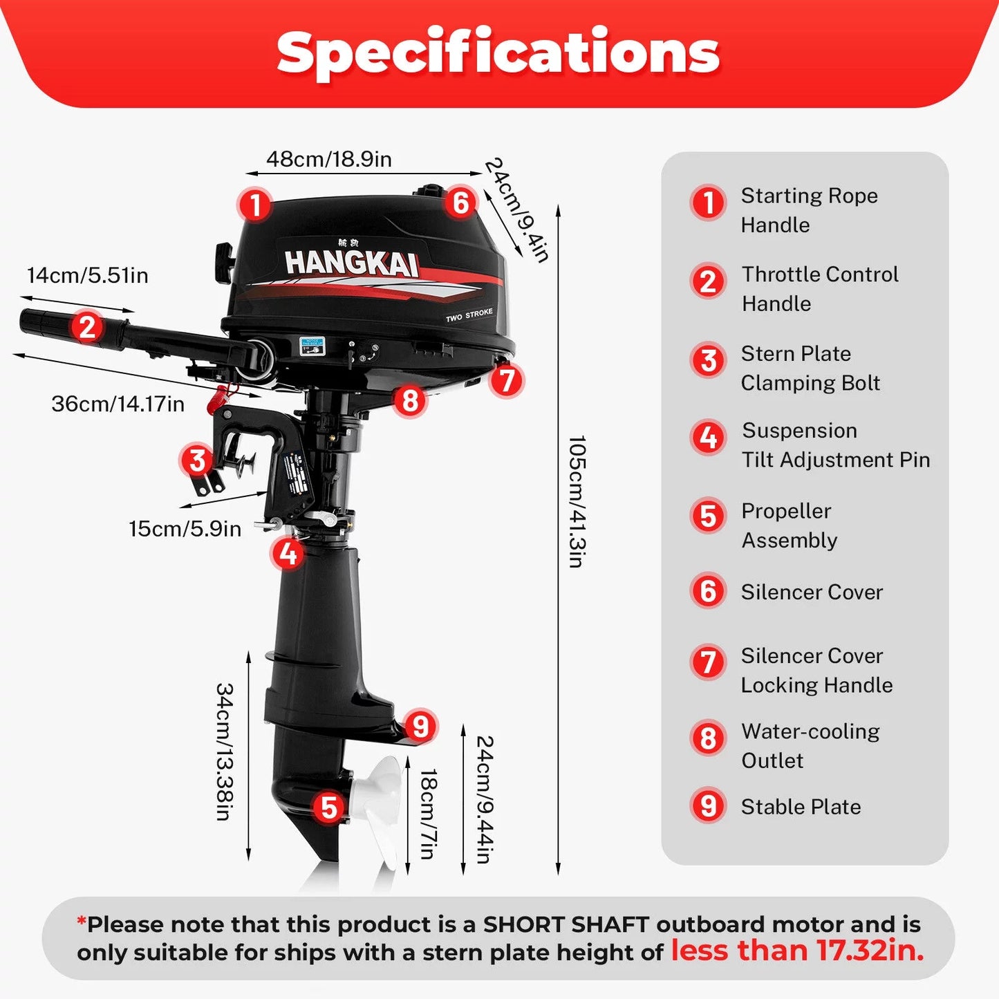 Cncest outboard motor 6 hp 2-stroke inflatable fishing boat motor engine water cooling system