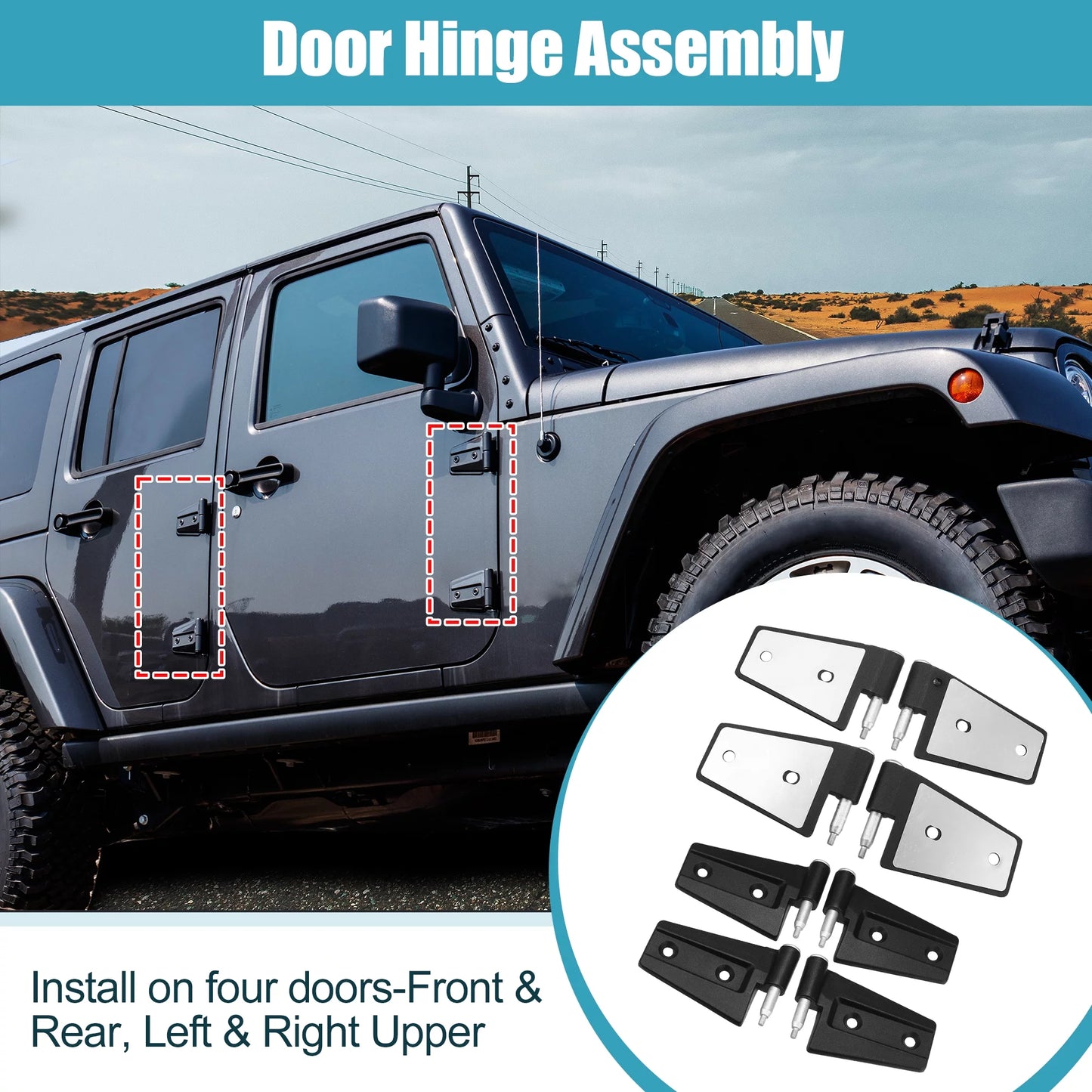 Unique bargains 8pcs door hinge with bolts for jeep wrangler jk 2007-2018 on front rear left right upper door