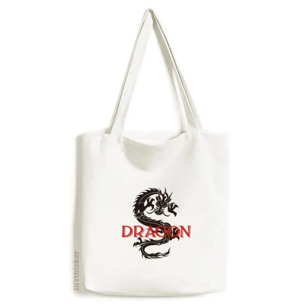 Animal myth dragon east west tote canvas bag shopping satchel casual handbag