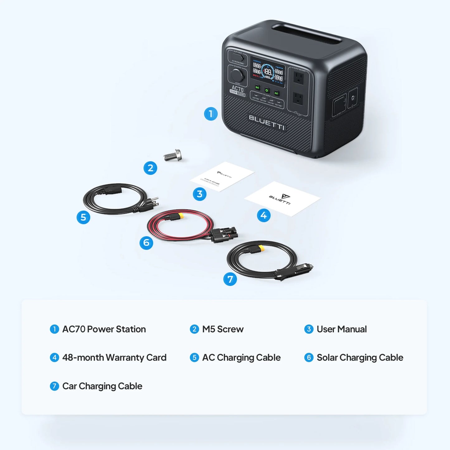 Bluetti ac70+b80 portable solar generator, 768wh lifepo4 power station, 80% charge in 45 mins, 1000w rated power (2000w lifting power) for camping, hiking, home backup