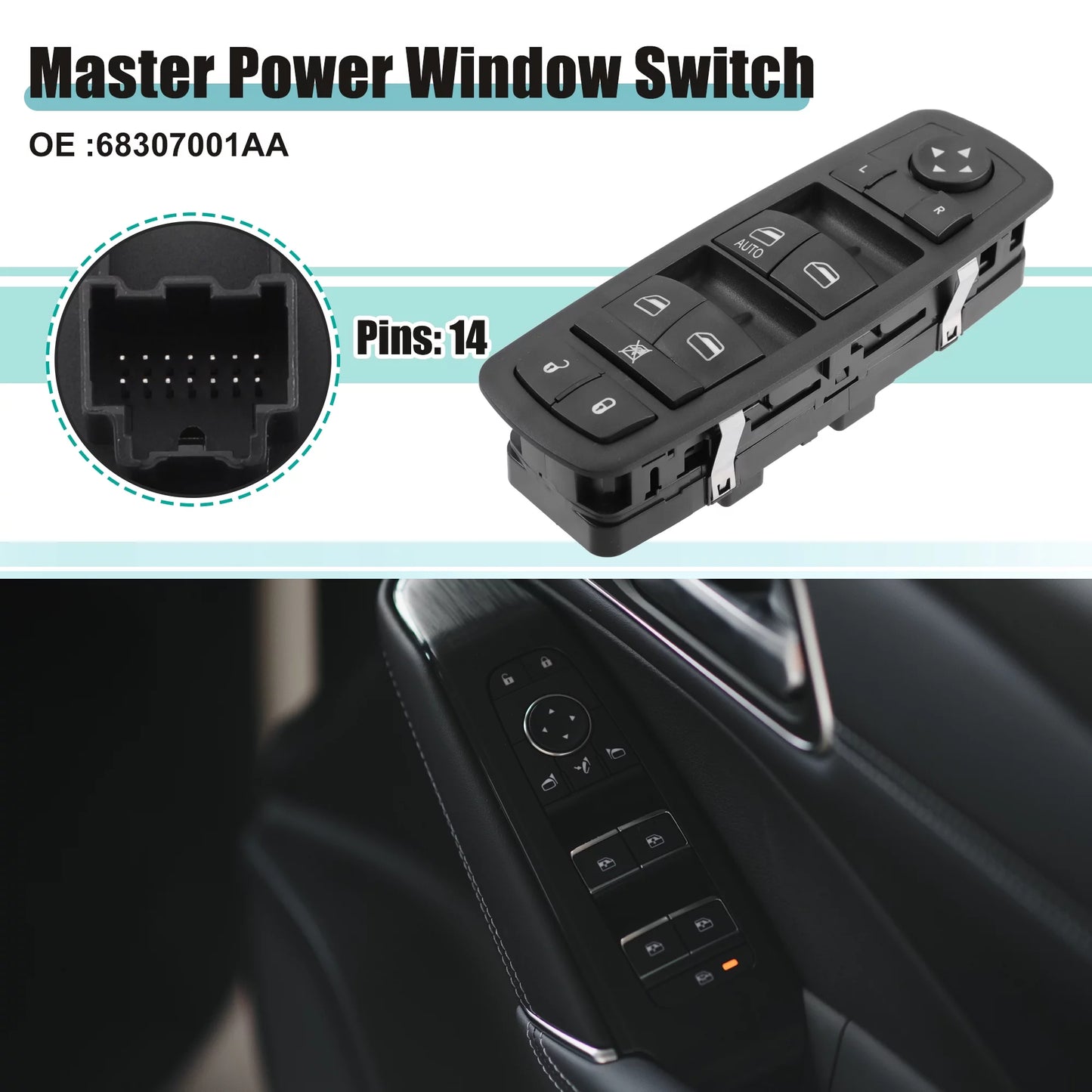 Unique bargains front left driver side master power window switch for dodge journey 2017 2018 2019 68307001aa black