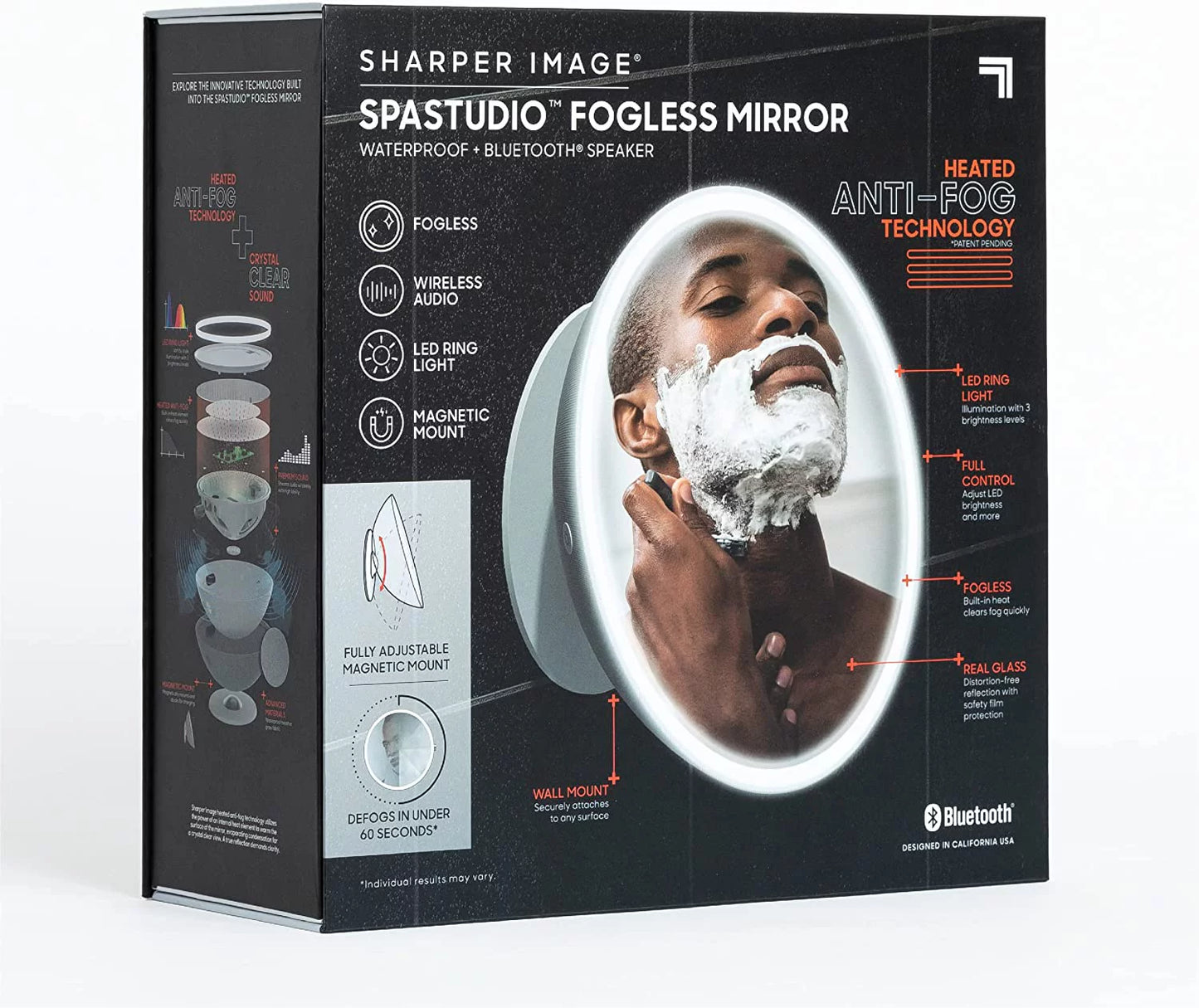 Sharper image led fogless shower mirror and bluetooth speaker