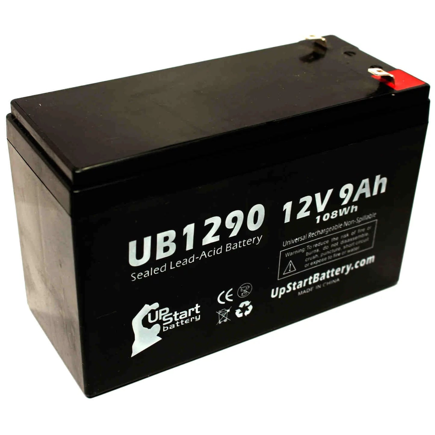 4x pack - compatible kontron 7640 microgas battery - replacement ub1290 universal sealed lead acid battery (12v, 9ah, 9000mah, f1 terminal, agm, sla) - includes 8 f1 to f2 terminal adapters