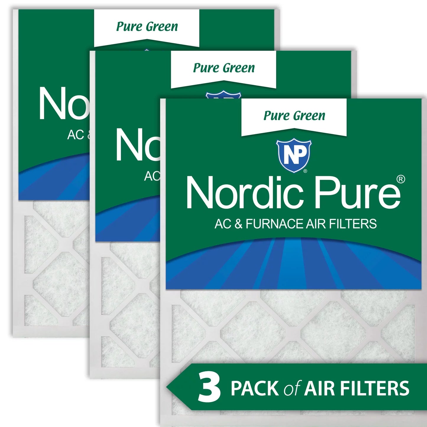 25x25x1 (24_1/2x24_1/2) pure green eco-friendly ac furnace air filters 3 pack