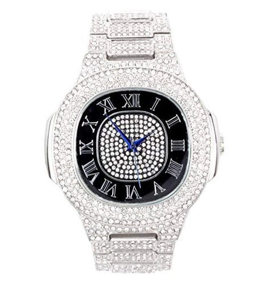 Bling-ed out oblong metal mens color on blast watch - 8475color (st10235sdr# silver black)