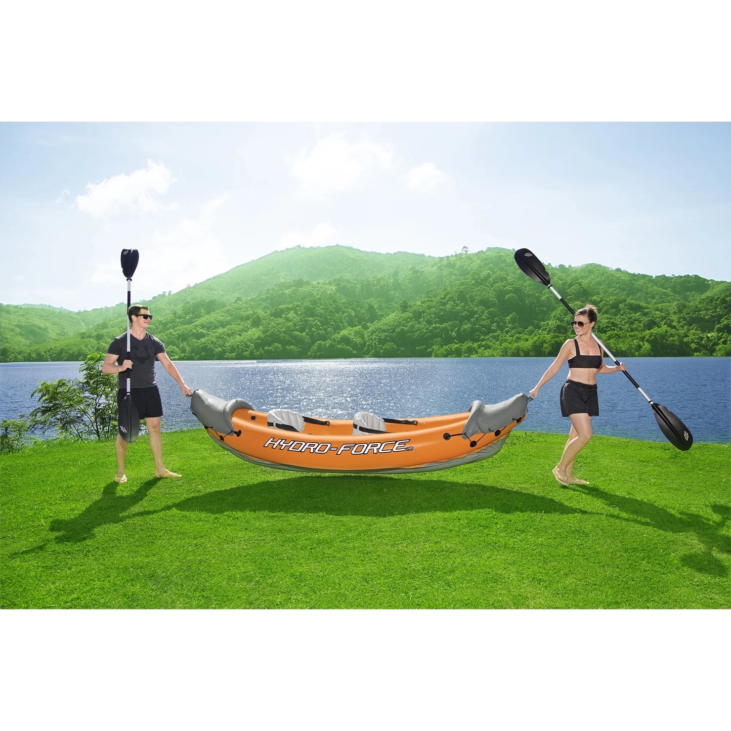 Bestway 126 x 35 inch lite-rapid x2 inflatable kayak float w/oars (2 pack)