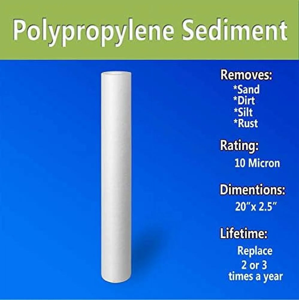 Standard whole house -blown four layers filtration polypropylene 10 micron sediment filter 20” x 2.5” fits 20” x 2.5” housings. compatible with fpmb5-20, fpmb520, sdc-25-2005/4, vx05-20 pack of 25