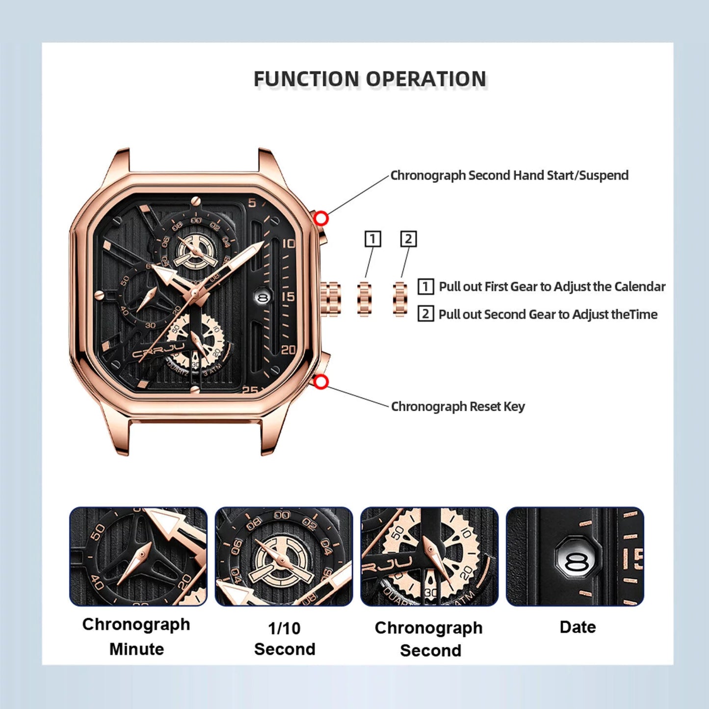 Waterproof men's quartz watch leather luminous business date chronograph luxury