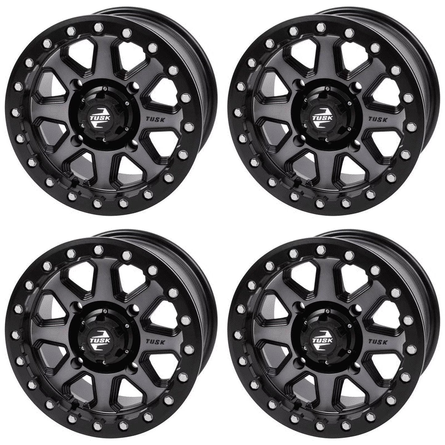 (4 pack) 4/137 tusk uinta beadlock wheel 15x7 6.0 + 1.0 gunmetal/black for can-am defender hd10 pro dps 2020-2023