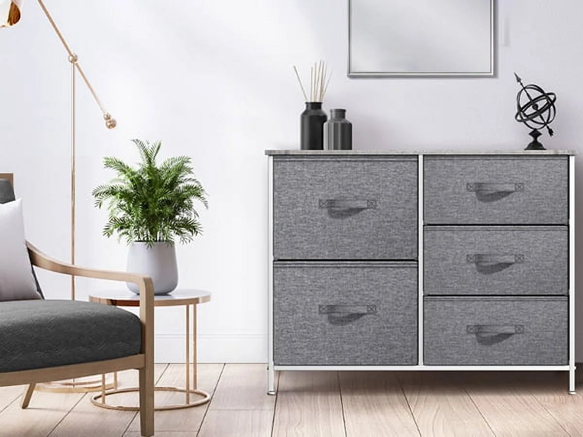 Sorbus 5-drawer dresser: bedroom, hallway, closet organization, steel frame, gray