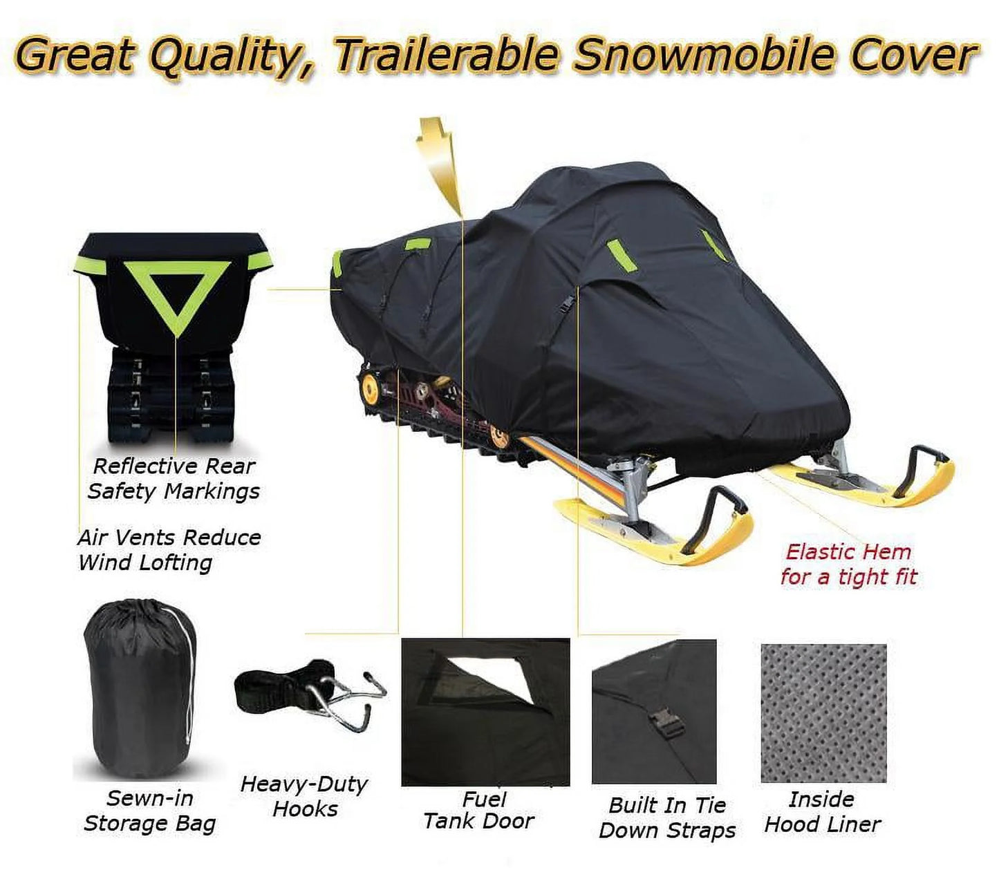 Snow cover designed to fit 2007-2009 arctic cat snowmobile model m1000 153, trailerable 600 denier snow machine sled gear