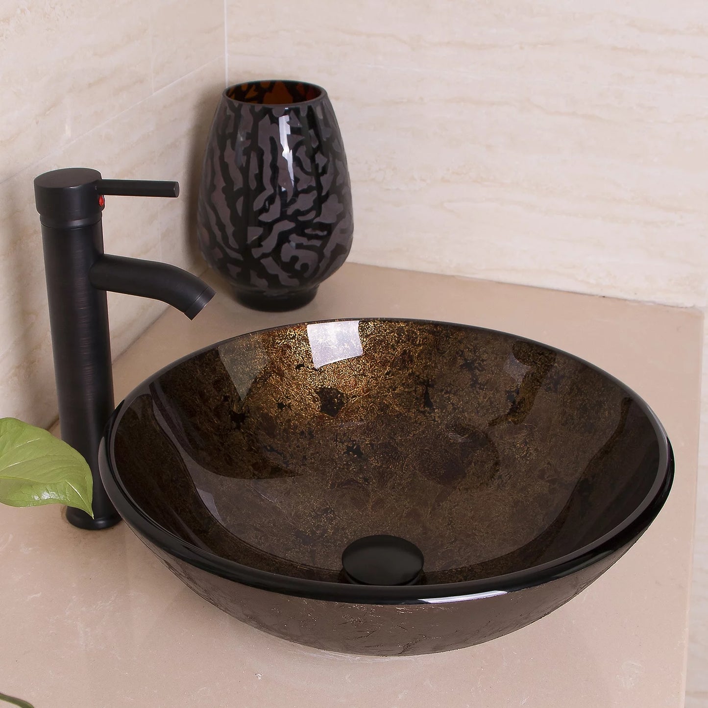 Wonline artistic orb tempered glass vessel sink set, wash sink come with pop up drain combo