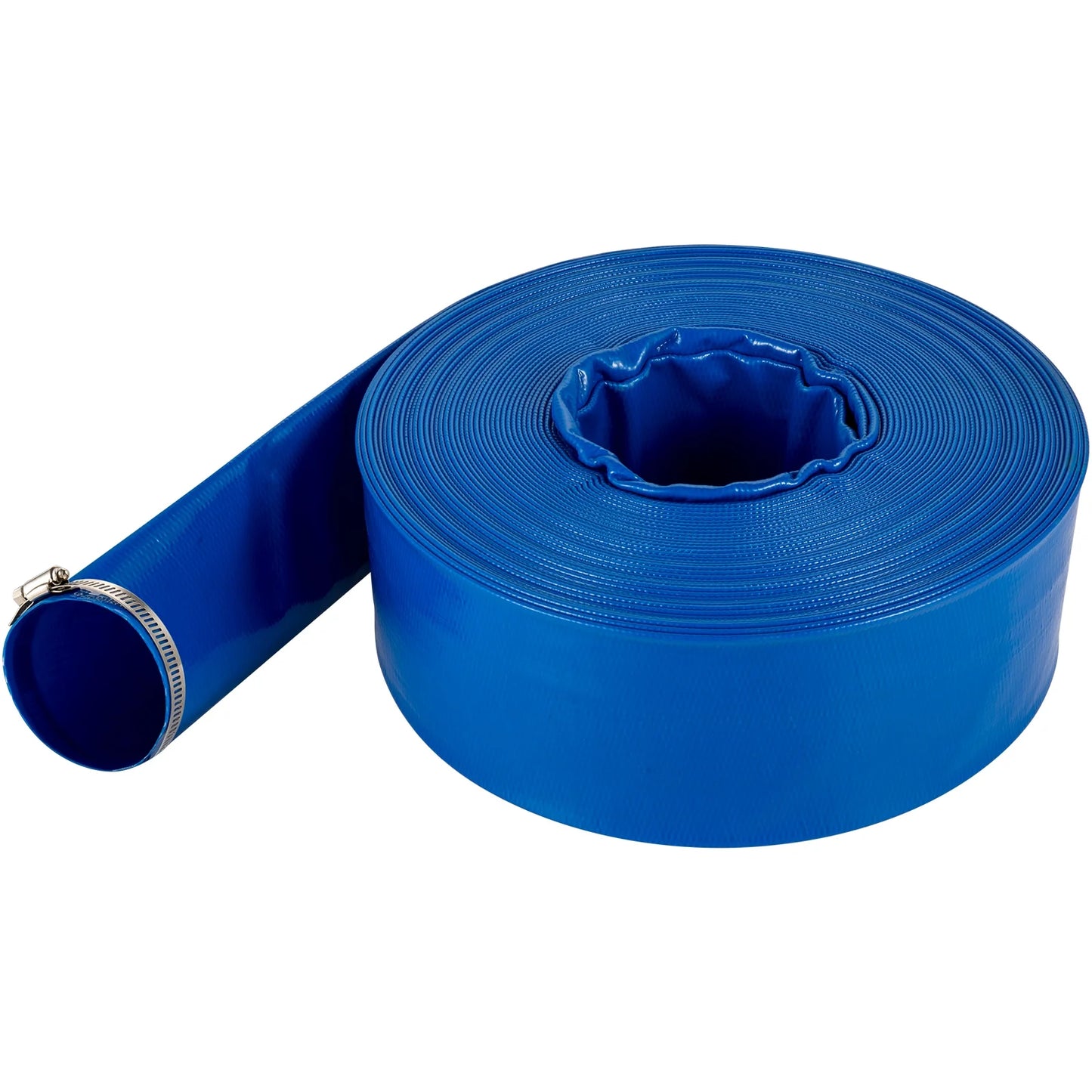 Bentism discharge hose, 2" x 105', pvc fabric lay flat hose, heavy duty backwash drain hose with clamps, weather-proof & burst-proof, ideal for swimming pool & water transfer, blue