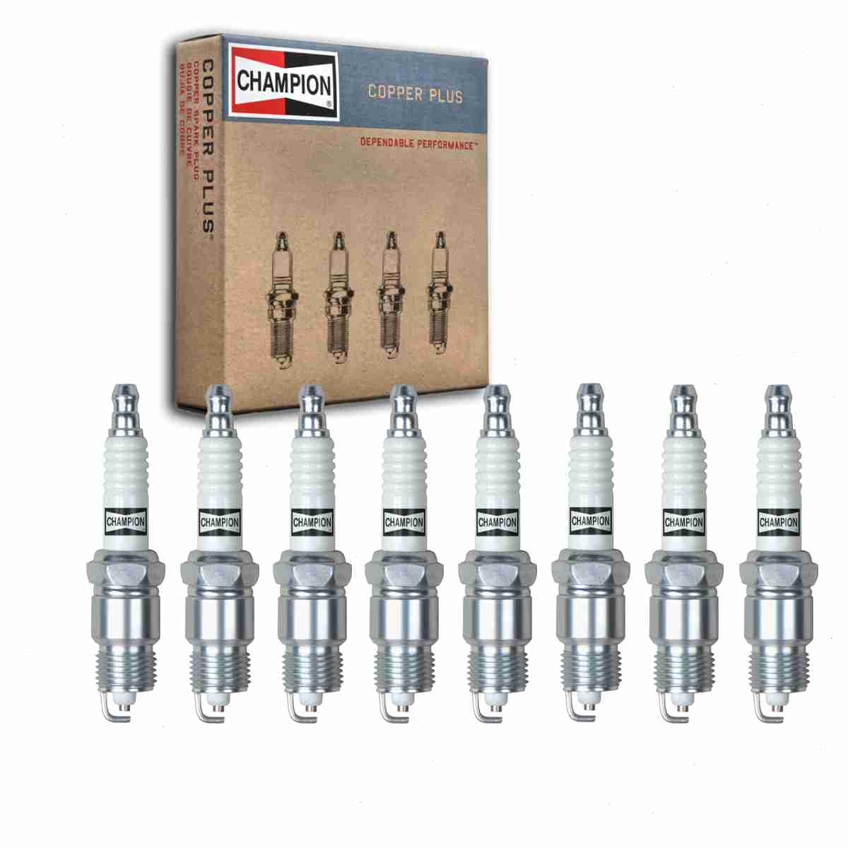 8 pc champion copper plus spark plugs compatible with ford f-150 5.0l 5.8l 7.5l v8 1975-1996