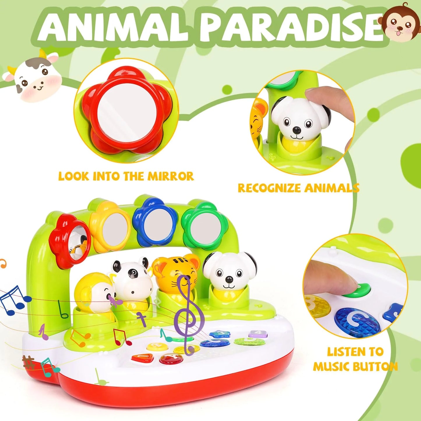 Baby toys 6 to 12 months, interactive animal toys with music & light, learning infant toys 12-18 months,activity center sensory toy educational toy