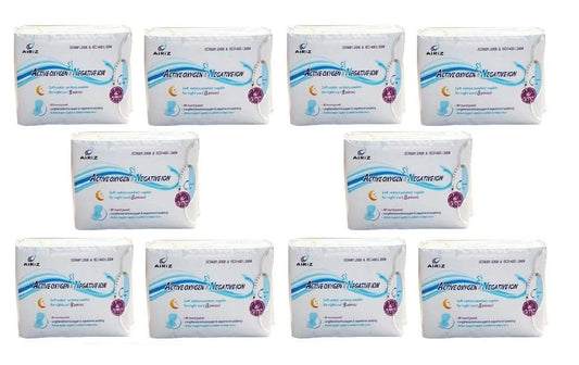 Airiz active oxygen & negative ion relax soft cotton sanitary napkin for night use -(80 pads in 10 pack) sanitary napkin/pad