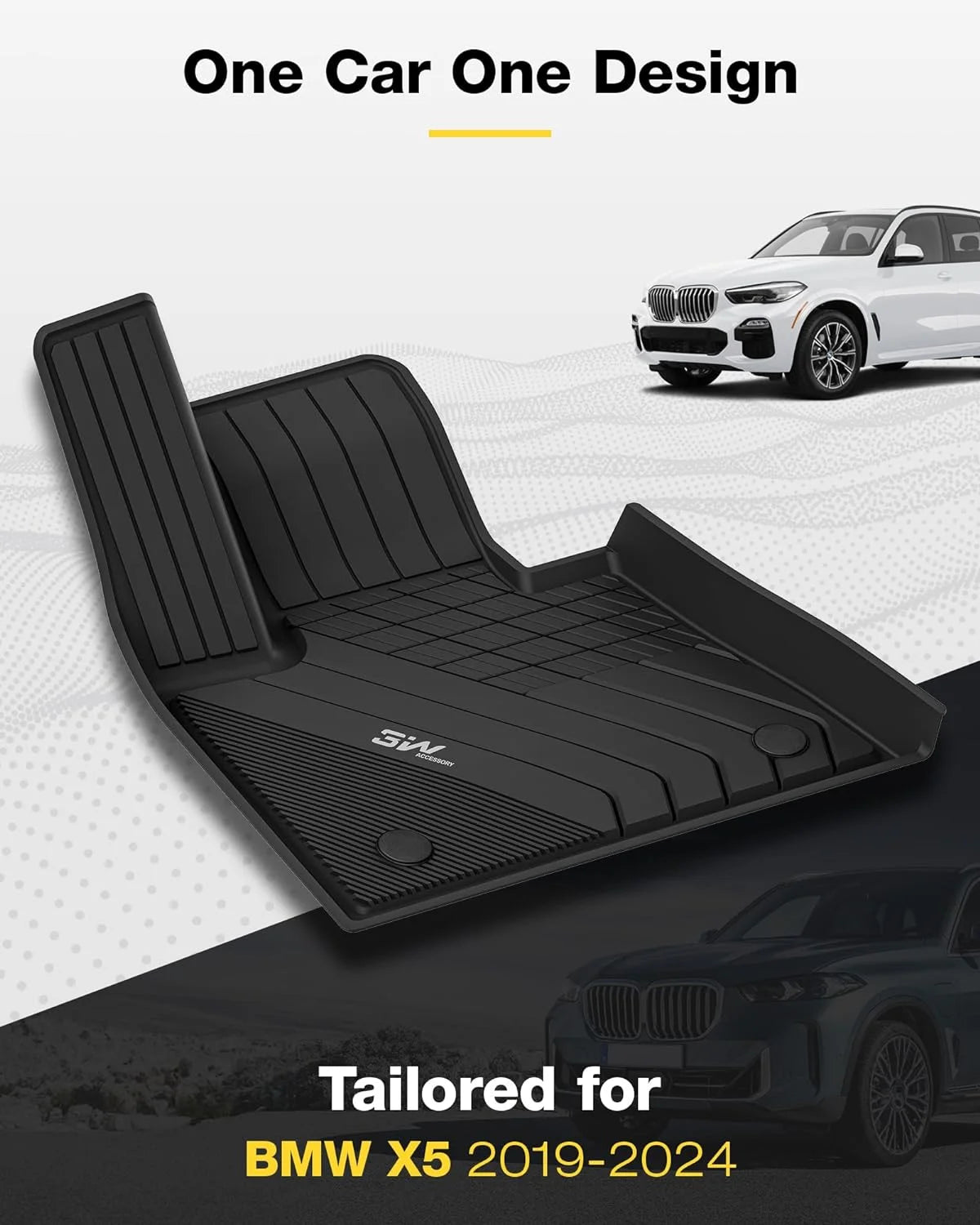 3w floor mats & cargo liner for bmw x5 2019-2023 custom fit full set heavy duty floor liner and trunk mat compatible fit bmw x5 black (only for 5 passenger) tpe all-weather