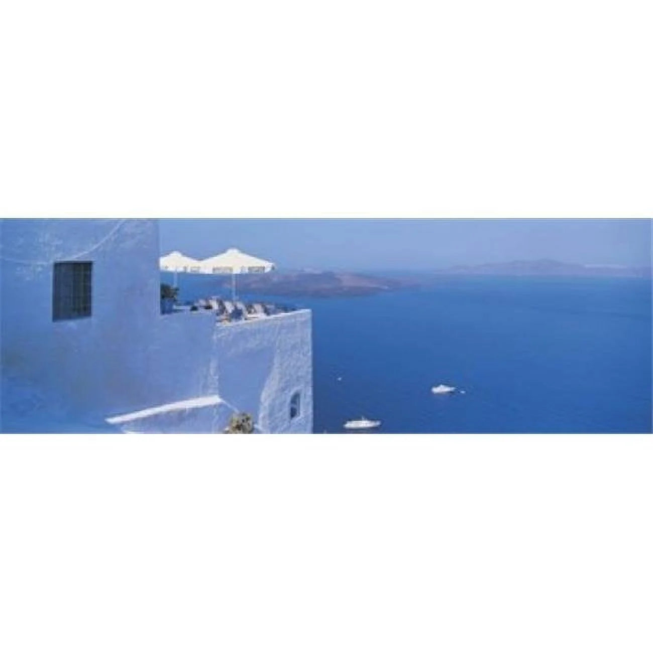 Building on water  boats  fira  santorini island  greece poster print by  - 36 x 12