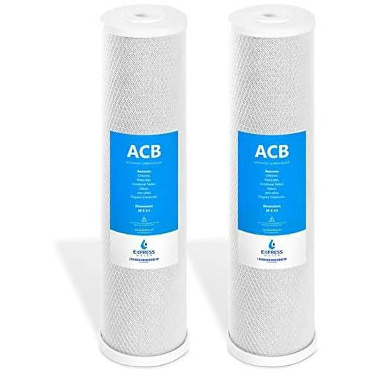 2 pack water filter activated carbon block replacement filter  acb large capacity water filter  whole house filtration  5 micron water filter  4.5” x 20” inch