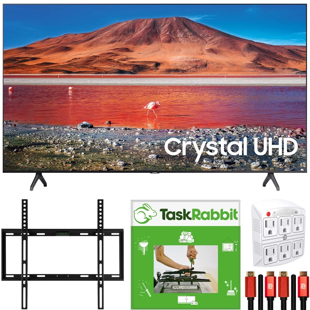 Samsung un58tu7000 58-inch 4k ultra hd smart led tv (2020 model) 360 design bundle with taskrabbit installation services + deco gear wall mount + hdmi cables + surge adapter