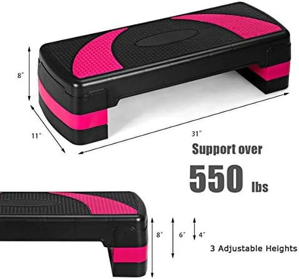 Adjustable aerobic stepper, 3-level height workout platforms with non-slip pads, shock-absorb & anti-slip surface, 31” exercise step platform with detachable risers