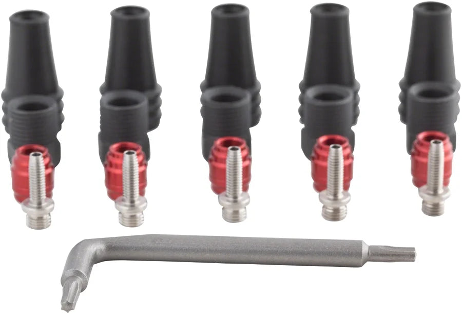 Sram red/force axs 2-pc disc brake hose fitting kit - 5 threaded hose barbs, 5 compression nuts, 5 boots, red comp