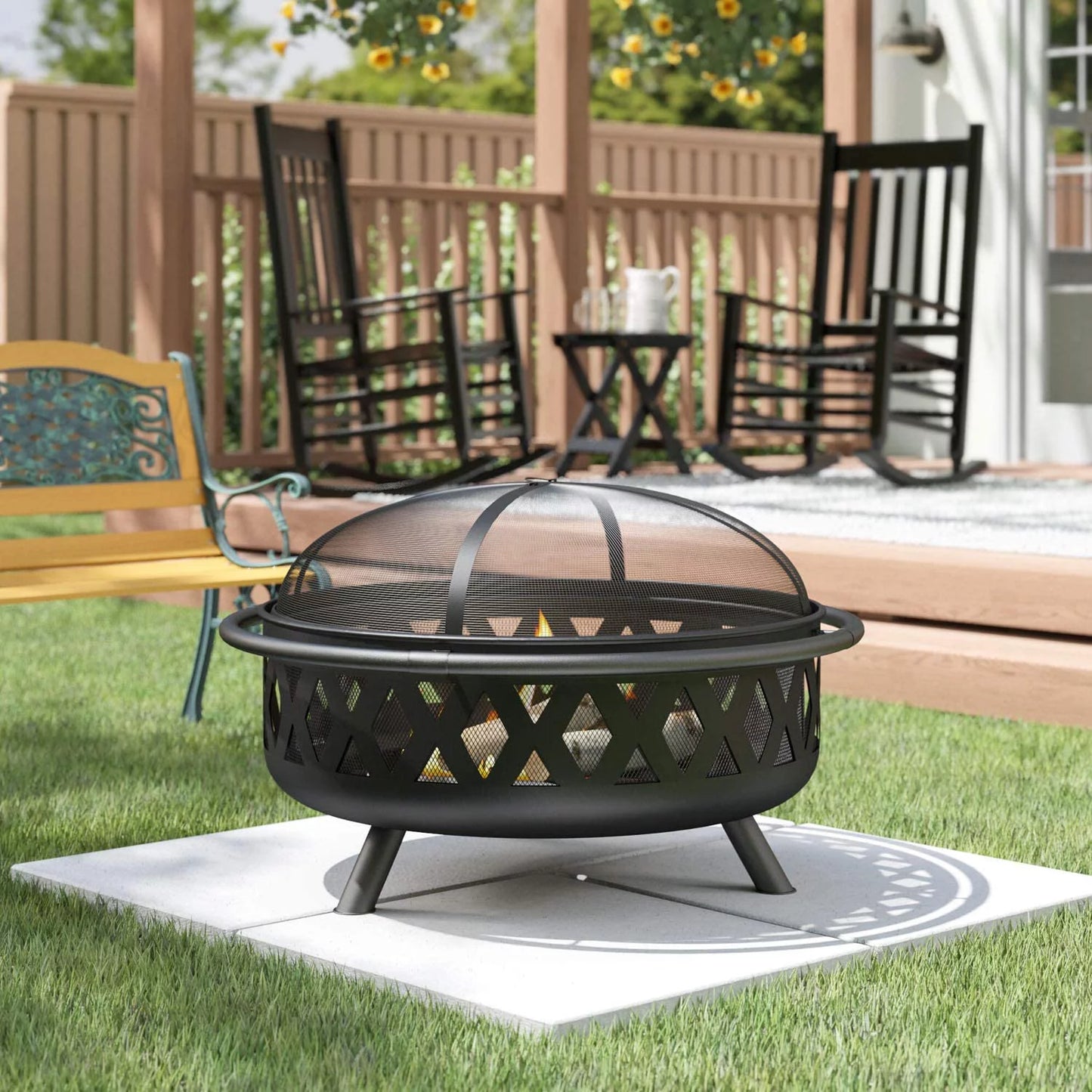 Ambrose portable outdoor campfire wood burning fire pit and grill pit