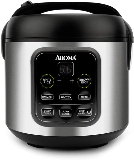 Aroma housewares arc-994sb 2o2o model rice & grain cooker slow cook, steam, oatmeal, risotto, 8-cup cooked/4-cup uncooked/2qt, stainless steel