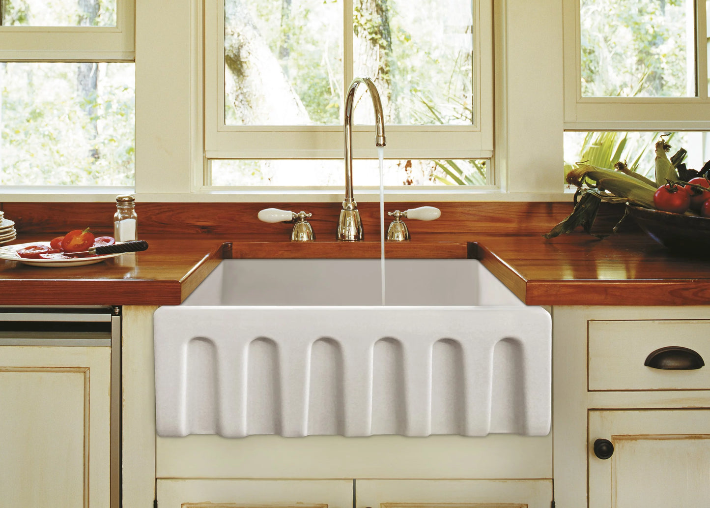 Zuhne ostia white farmhouse single bowl fireclay kitchen sink (30” reversible apron)