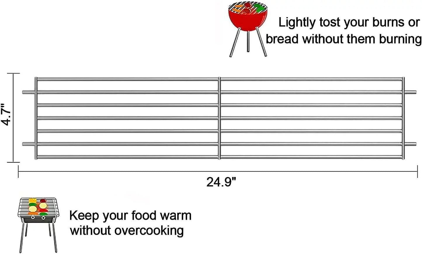 Aorewtggh 7513 grill warming rack for weber spirit 700, genesis silver b&c, 7513/88719 304 stainless steel warming rack replacement for weber genesis 1000-5500, gold b & c, 24.9 x 4.7 x 4 in