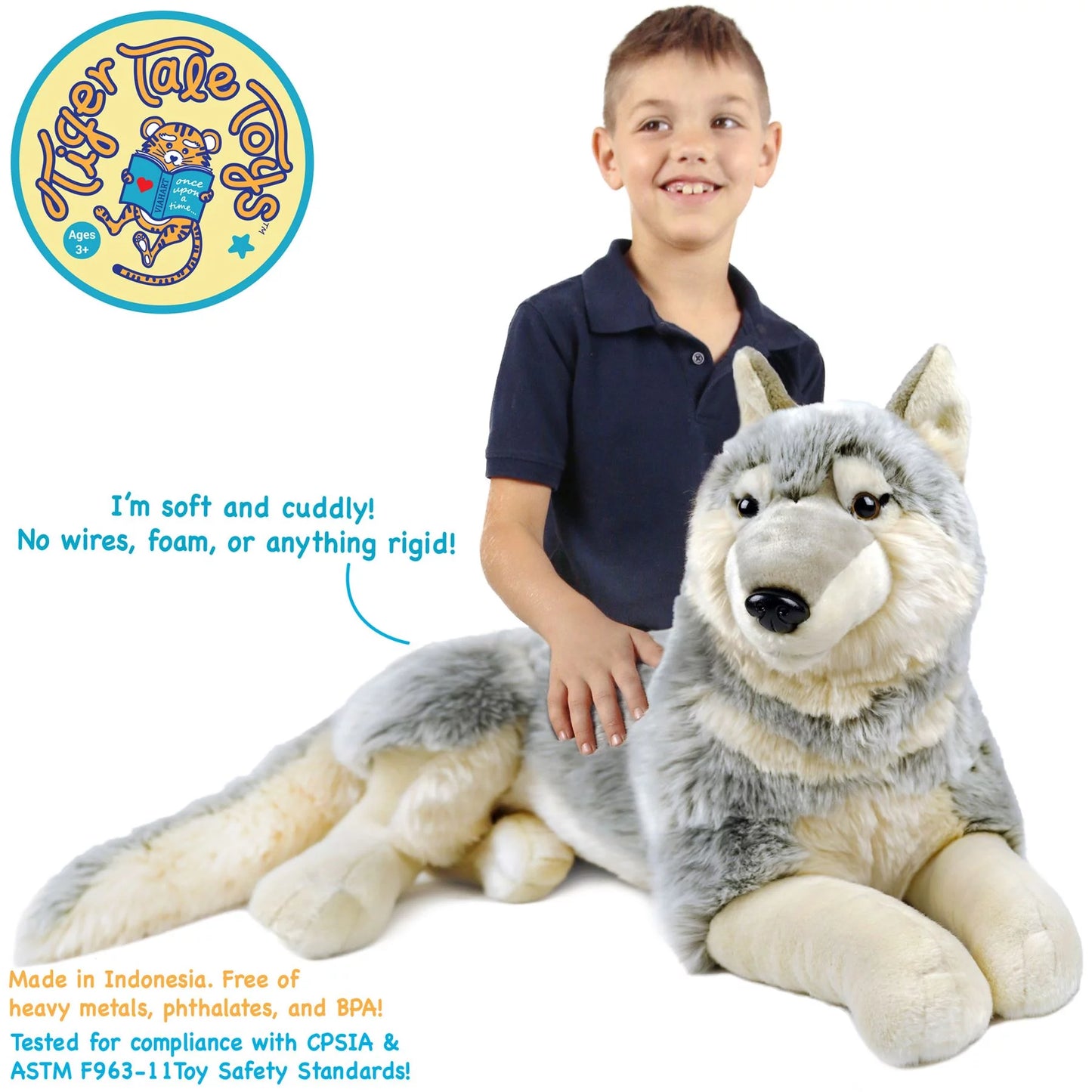 Winry the wolf - 27 inch (not including tail measurement) stuffed animal plush dog - by tiger tale toys