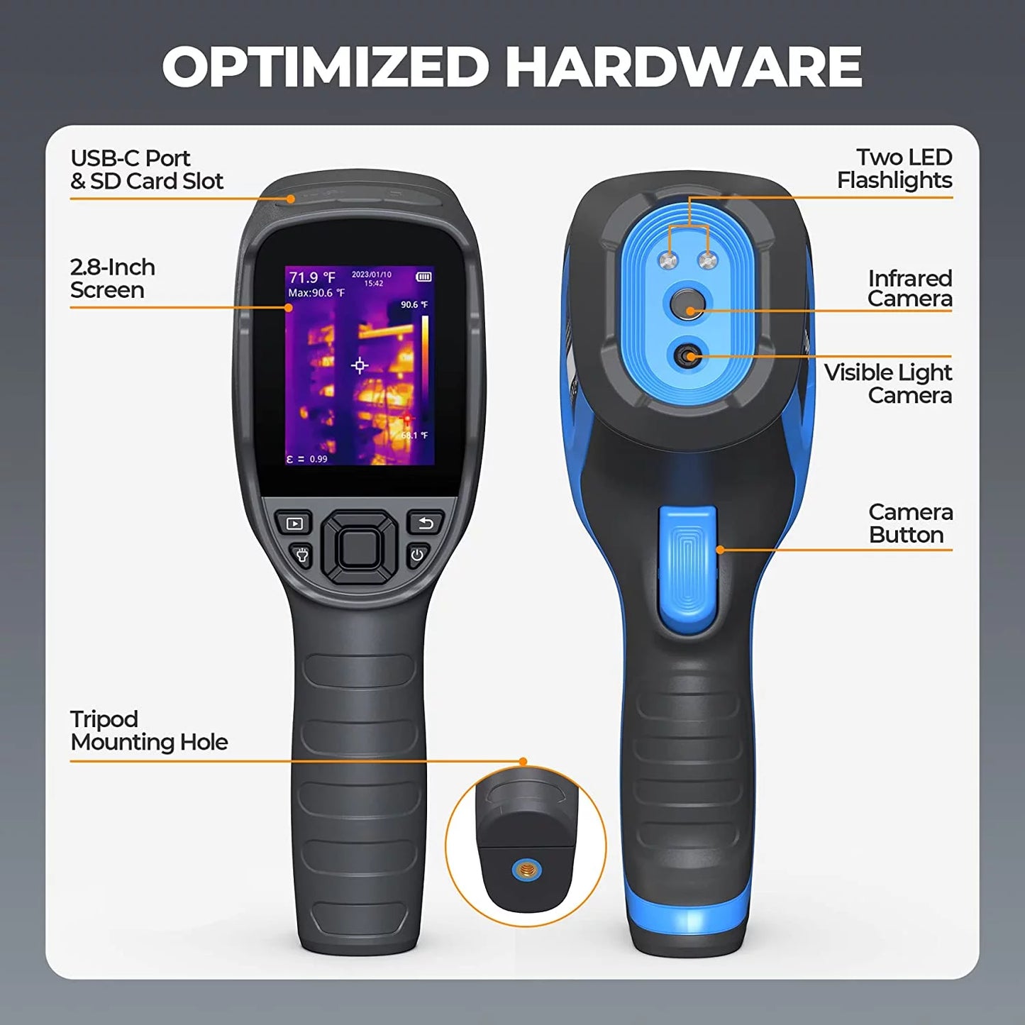 Thermal imaging camera topdon tc005 256 x 192 ir high resolution dual-camera -4°f~1022°f handheld infrared thermal imager