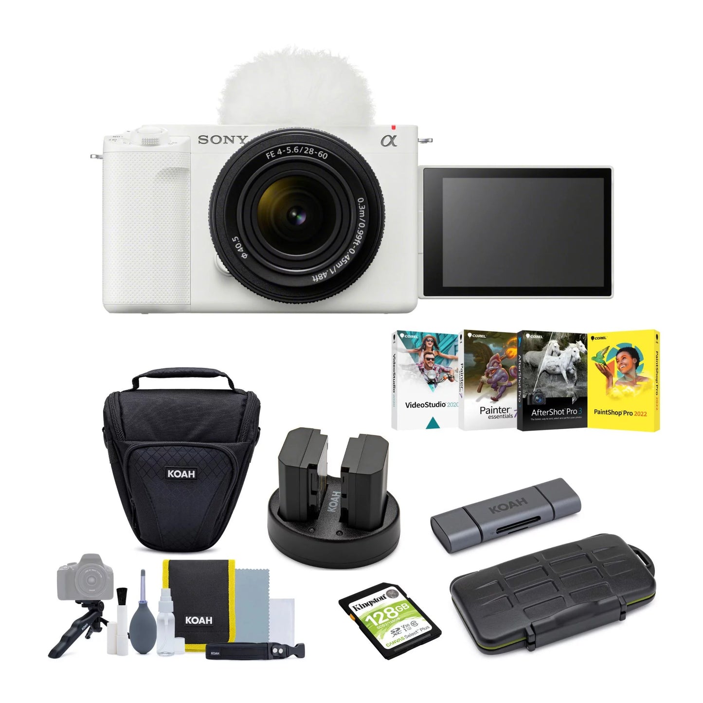 Sony alpha zv-e1 full-frame mirrorless camera with 28-60mm lens (white) bundle