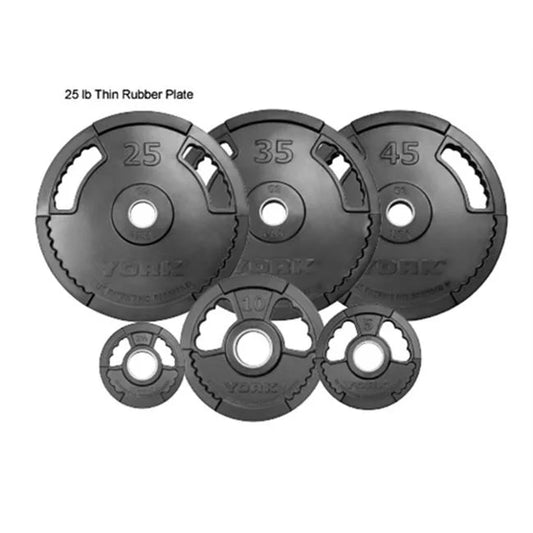 York barbell  g2 dual grip thin line rubber encased olympic plate - 35 lbs