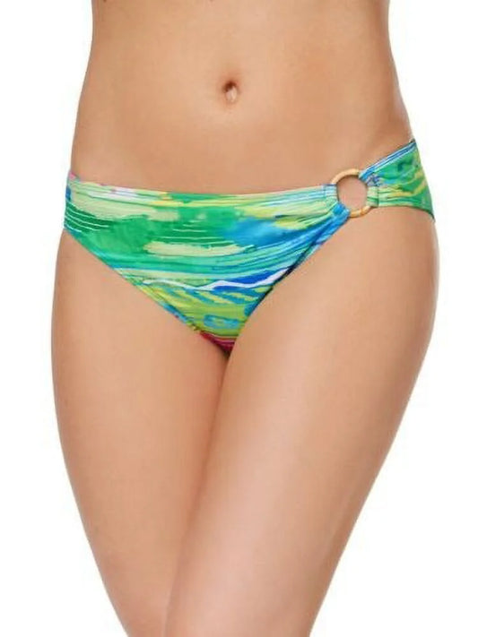 Ralph lauren coral/multi ikat print side ring hipster bikini swim bottom, us 8