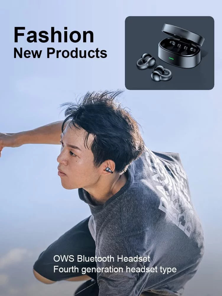 Wireless ear-clip tws earphones for samsung galaxy z fold5/flip5 phones - bluetooth earbuds bone conduction headphones true stereo charging case hands-free d9g compatible with galaxy z fold5/flip5