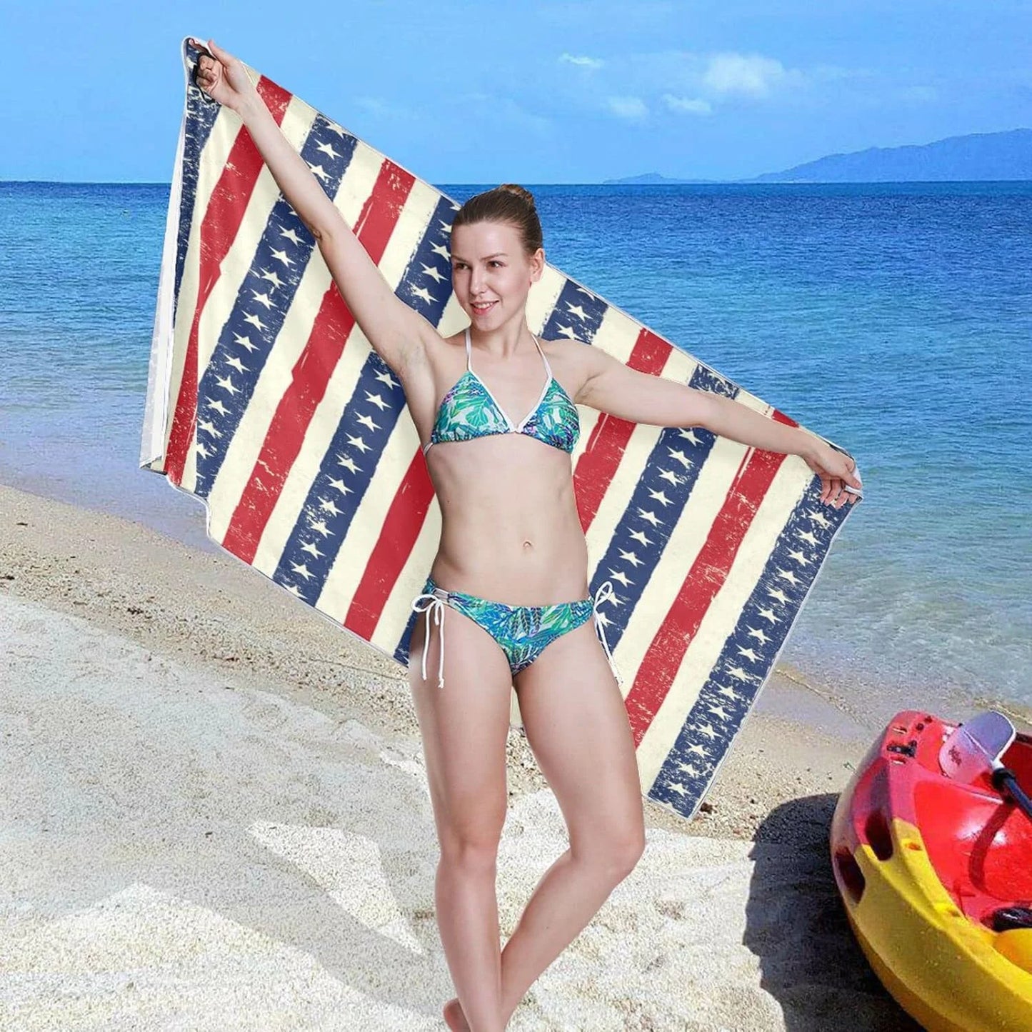 Bestwell american flag stripes beach towel - lightweight compact oversized travel towels - super absorbent quick dry towel for swimming camping holiday（90）